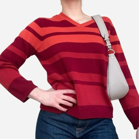 Striped pullover v neck sweater in red & orange - Relativity - fits like size S - Picture 5 of 7